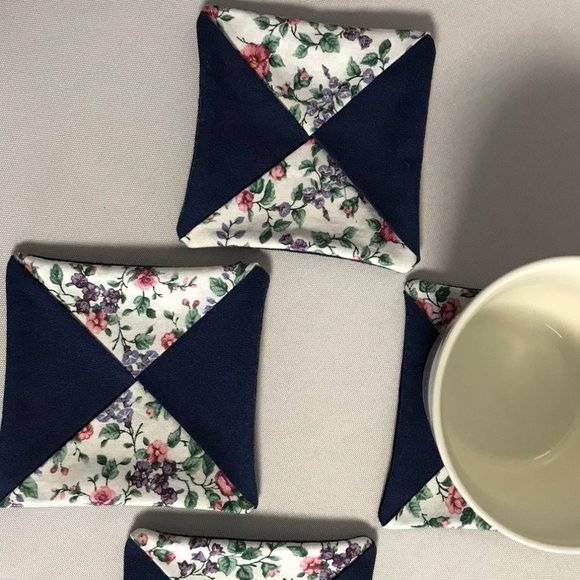 Handmade Fabric Coasters Set of 4 blue white - Picture 2 of 5